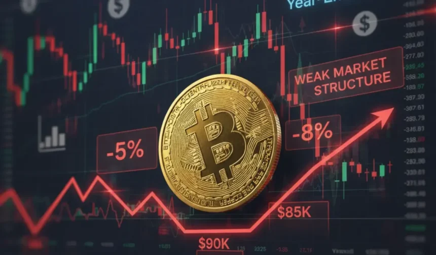 Bitcoin falls towards mid-,000 as market structure weakens towards year-end