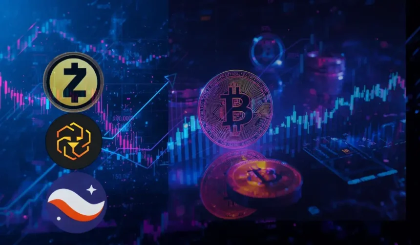 ZEC, LEO, STRK soar as BTC falls below 0,000